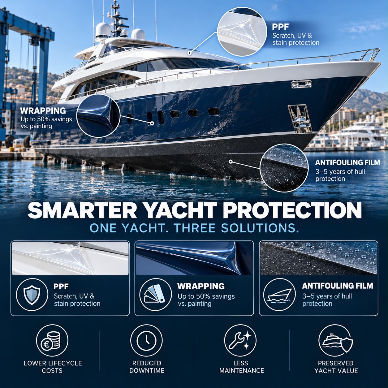Smarter yacht protection — PPF, wrapping and antifouling