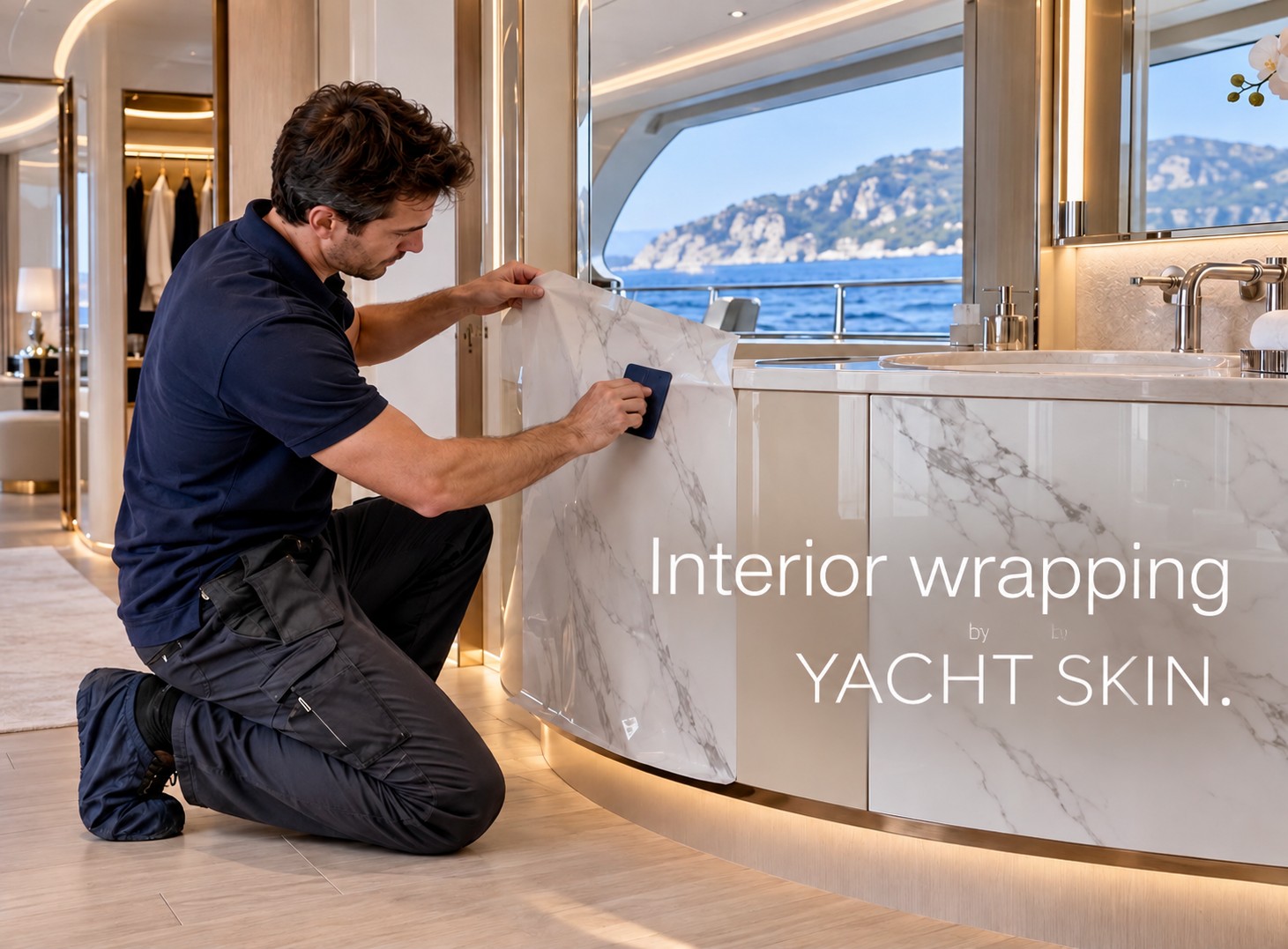 Interior wrapping — marble finish by Yacht Skin